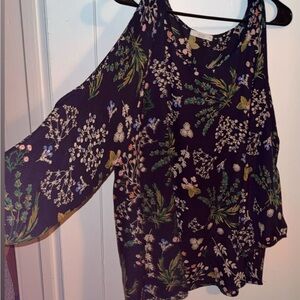 Le Lis Navy Floral Cold Shoulder Blouse
